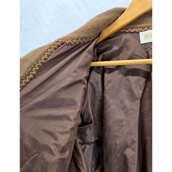 Coco Brown Fuzzy Wool Sweater Cardigan Vtg 80s M Belldini Pearl Beads Angora - Picture 10 of 15